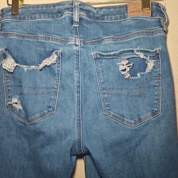 American Eagle Women's Hi-Rise Jeggings Distressed Medium Dark Wash Size 10 - Picture 3 of 13